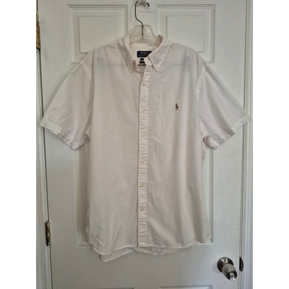 Polo Ralph Lauren Mens XL White Linen Short Sleeve Shirt RL Untucked Classic Fit